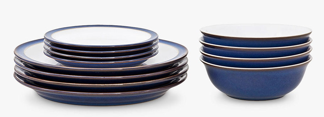 Denby Imperial Blue 12 Piece Stoneware Dinnerware Set - Blue/White
