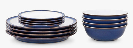 Denby Imperial Blue 12 Piece Stoneware Dinnerware Set - Blue/White