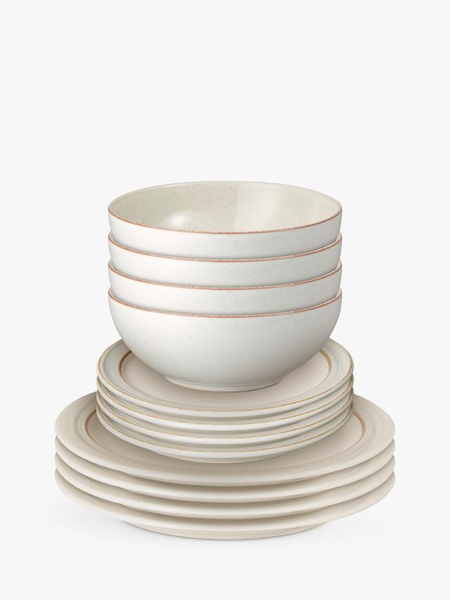 Denby Heritage Atrium Stoneware 12-Piece 4-Plates Dinnerware Set - Natural
