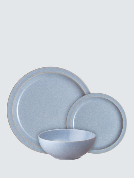 Denby Stoneware Oven Safe Dinnerware Plates & Bowls 12 Piece Set - Sky Blue