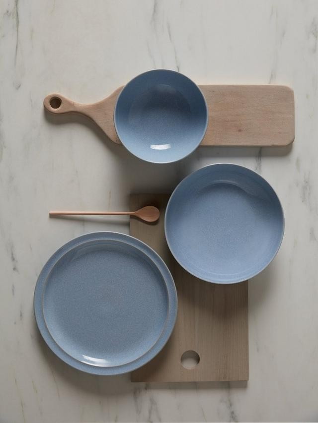 Denby Stoneware Oven Safe Dinnerware Plates & Bowls 12 Piece Set - Sky Blue