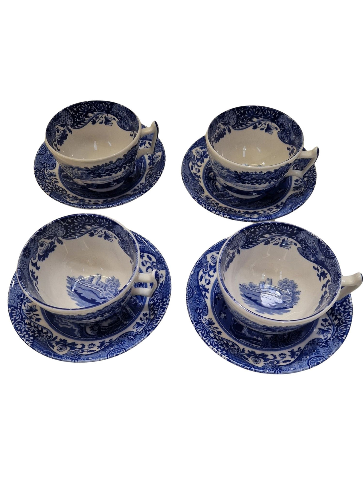 Spode Earthenware Blue Italian Cup & Saucer Set of 4 200ml - Blue/White