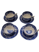 Spode Earthenware Blue Italian Cup & Saucer Set of 4 200ml - Blue/White