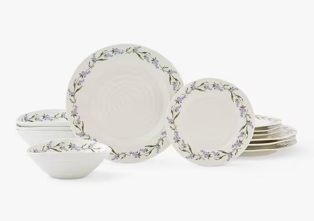 Sophie Conran Lavandula Floral Porcelain Dinnerware 12 Piece Set - White