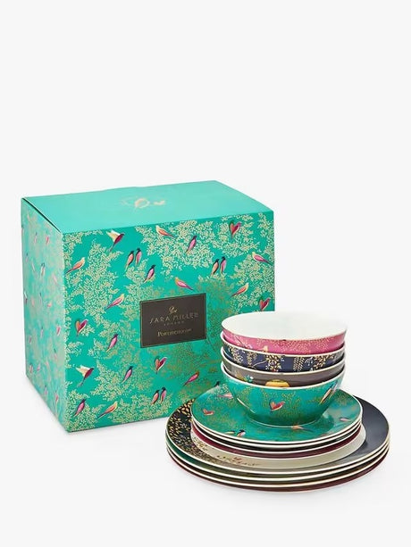 Chelsea Collection Fine China Birds Boxed Dinnerware 12 Piece Set - Assorted