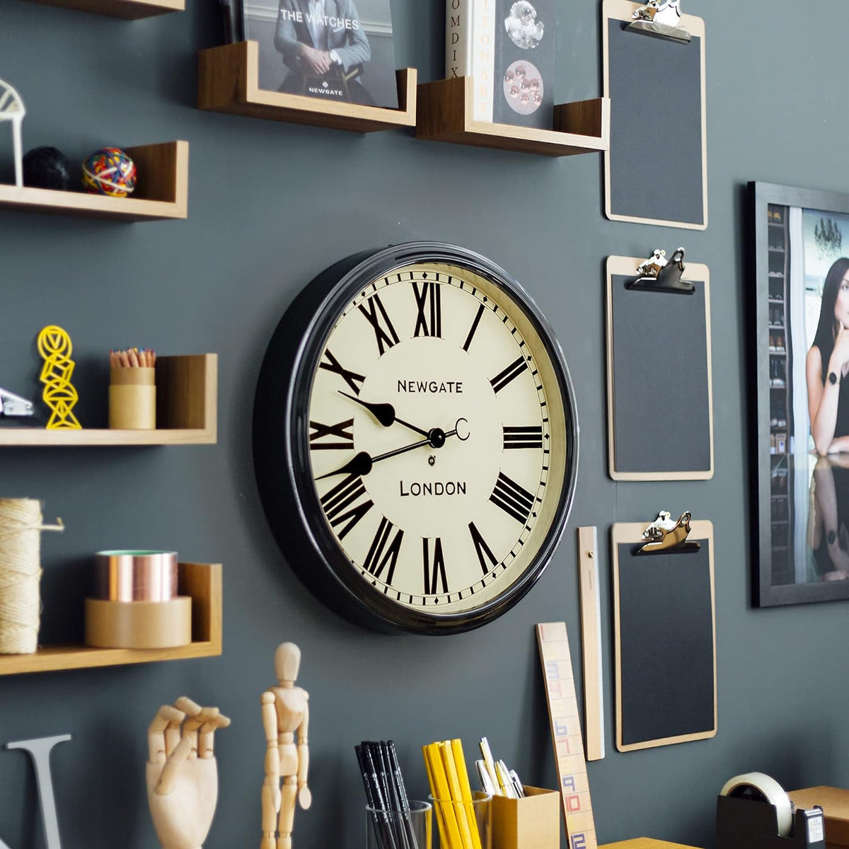 Newgate Clocks Battersby Roman Numeral Wall Clock W50 x H50 x D8cm - Black - Kazoop 