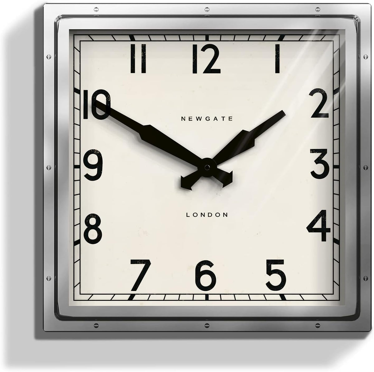 Newgate Clocks Quad Square Metal Wall Clock H40 x W40 x D9cm - Silver - Kazoop 