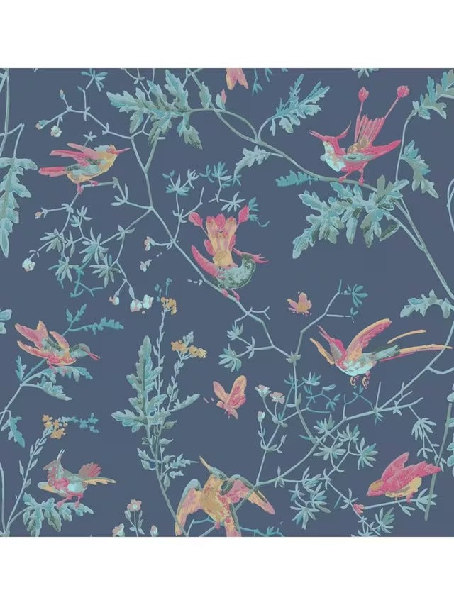 Cole & Son 100/14068 Hummingbirds Bird Print Wallpaper 52cm x 10m - Blue