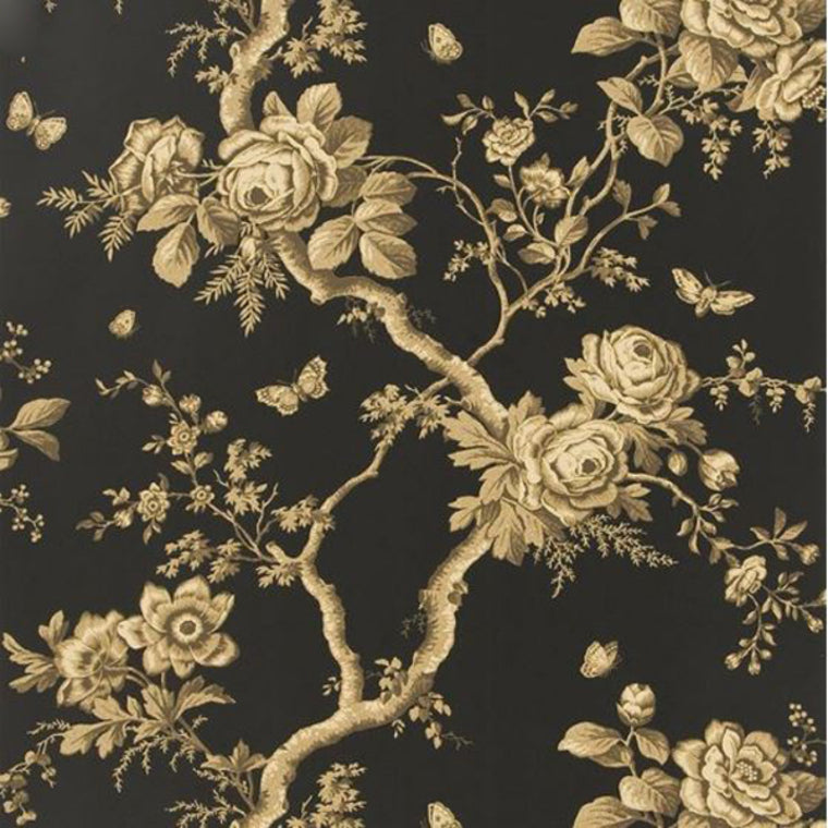 Ralph Lauren Ashfield PRL027/06 Floral Wallpaper Wide Roll 10m - Gold/Black