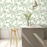 Cole & Son 103/9031 Secret Green Garden Leaves Wallpaper - Sage On Chalk