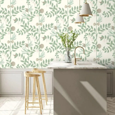 Cole & Son 103/9031 Secret Green Garden Leaves Wallpaper - Sage On Chalk