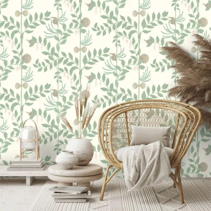 Cole & Son 103/9031 Secret Green Garden Leaves Wallpaper - Sage On Chalk
