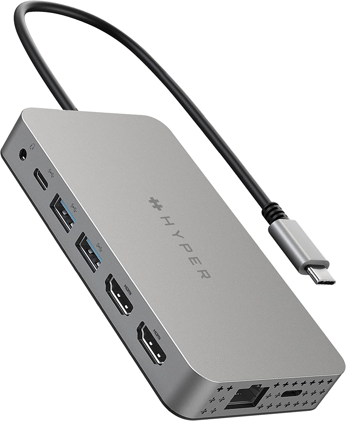 Hyper HyperDrive 10-in-1 Dual HDMI USB-C Hub Adapter - Silver - Kazoop 