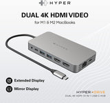 Hyper HyperDrive 10-in-1 Dual HDMI USB-C Hub Adapter - Silver - Kazoop 