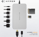 Hyper HyperDrive 10-in-1 Dual HDMI USB-C Hub Adapter - Silver - Kazoop 