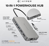 Hyper HyperDrive 10-in-1 Dual HDMI USB-C Hub Adapter - Silver - Kazoop 