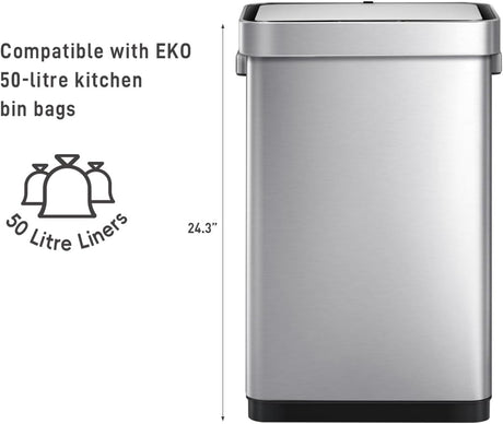 EKO Deluxe Mirage 50L Kitchen Recycling Sensor Waste Bin - Stainless Steel