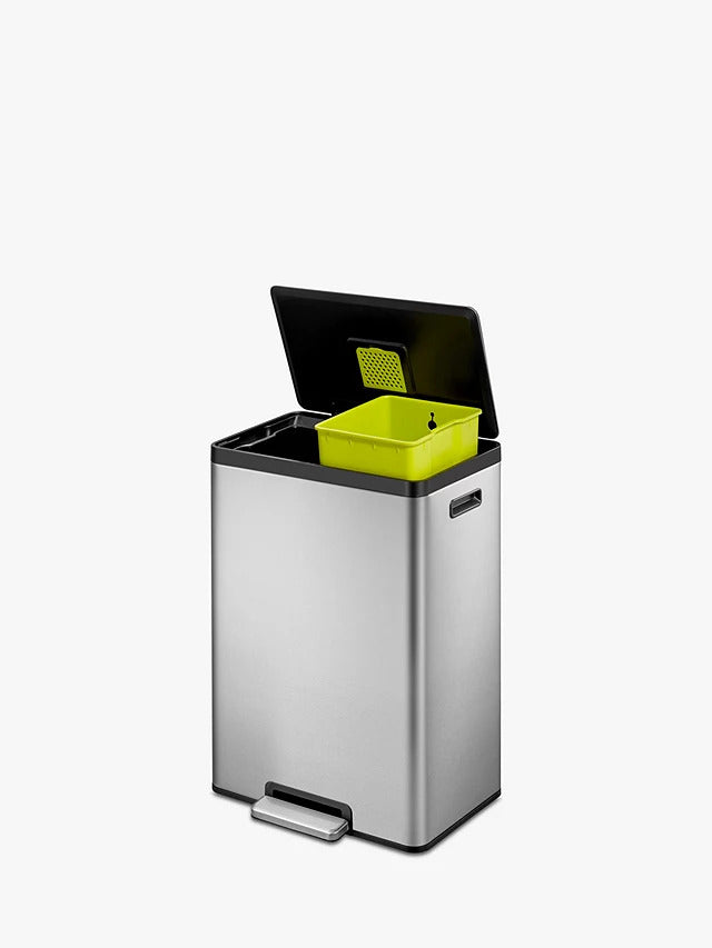 EKO Ecocasa 2 Section Recycling Kitchen Pedal Bin 2x 20L - Stainless Steel - Kazoop 