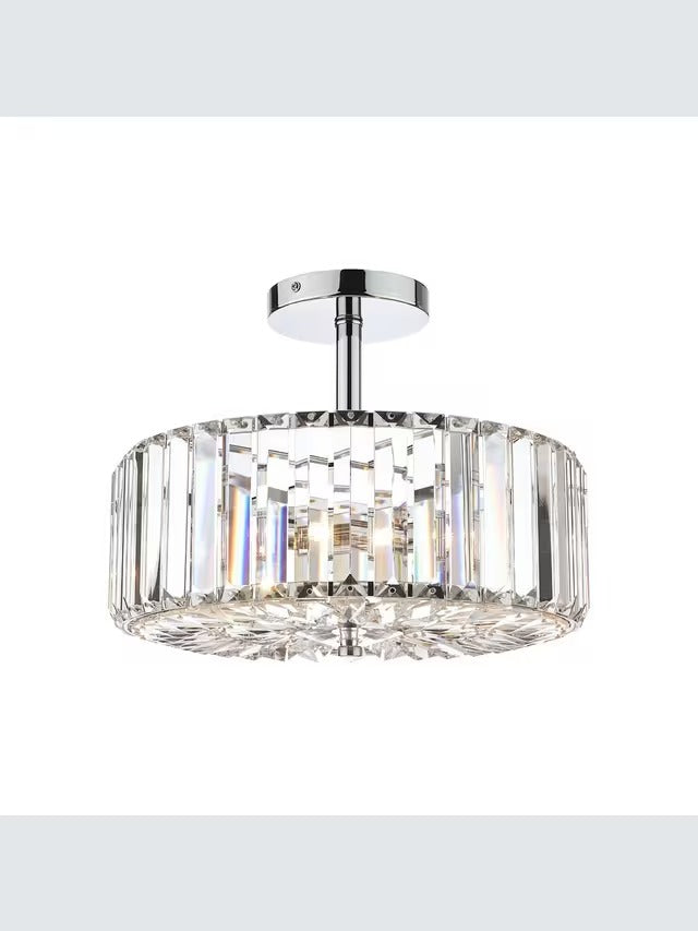 Laura Ashley Fernhurst Crystal Semi-Flush Ceiling Light Clear/Polish Chrome