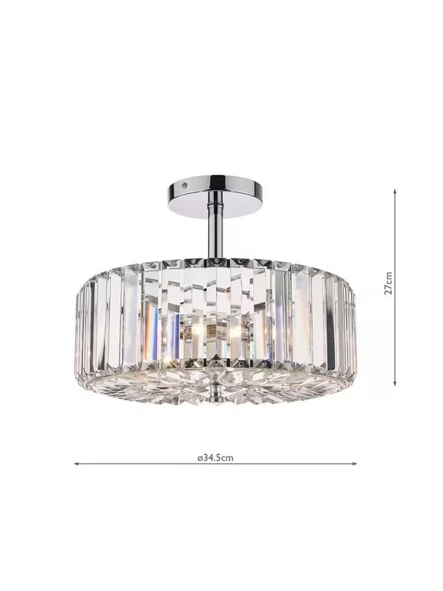 Laura Ashley Fernhurst Crystal Semi-Flush Ceiling Light Clear/Polish Chrome