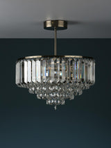 Laura Ashley Vienna 3 Light Crystal Semi Flush Ceiling Light - Antique Brass