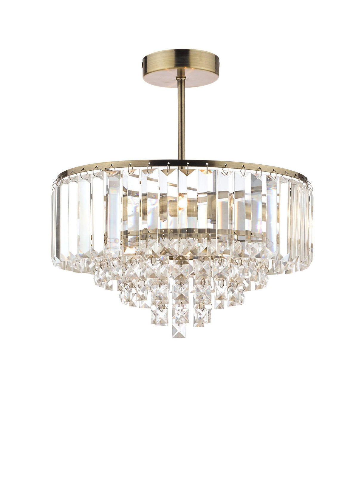 Laura Ashley Vienna 3 Light Crystal Semi Flush Ceiling Light - Antique Brass