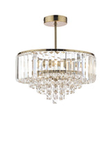 Laura Ashley Vienna 3 Light Crystal Semi Flush Ceiling Light - Antique Brass