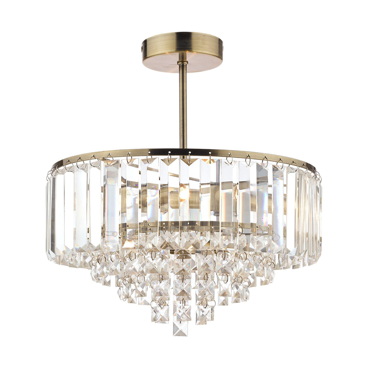 Laura Ashley Vienna 3 Light Crystal Semi Flush Ceiling Light - Antique Brass
