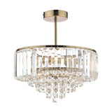 Laura Ashley Vienna 3 Light Crystal Semi Flush Ceiling Light - Antique Brass