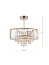 Laura Ashley Vienna 3 Light Crystal Semi Flush Ceiling Light - Antique Brass