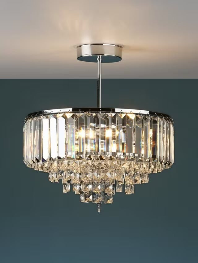 Laura Ashley Vienna Crystal Semi Flush Ceiling Light - Clear/Polished Chrome