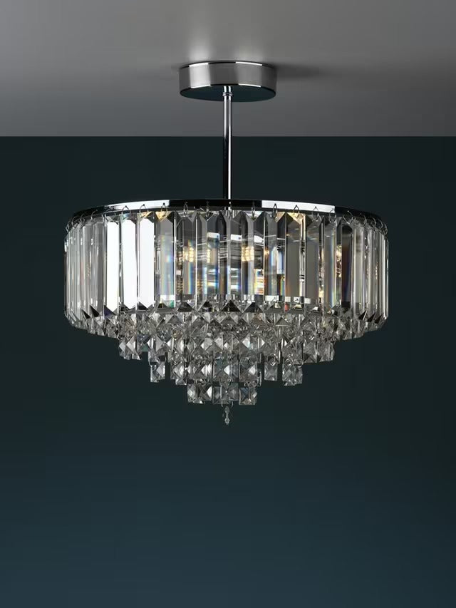 Laura Ashley Vienna Crystal Semi Flush Ceiling Light - Clear/Polished Chrome