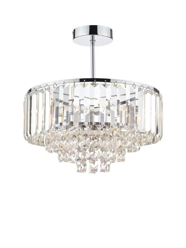Laura Ashley Vienna Crystal Semi Flush Ceiling Light - Clear/Polished Chrome