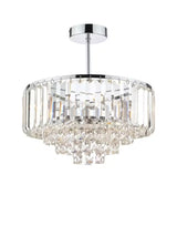 Laura Ashley Vienna Crystal Semi Flush Ceiling Light - Clear/Polished Chrome