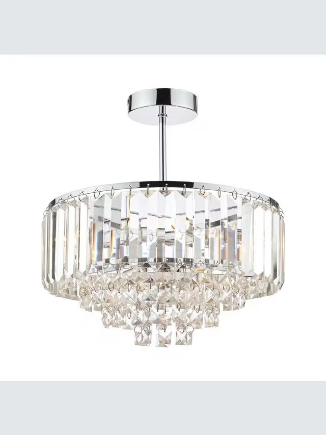 Laura Ashley Vienna Crystal Semi Flush Ceiling Light - Clear/Polished Chrome