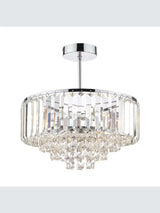 Laura Ashley Vienna Crystal Semi Flush Ceiling Light - Clear/Polished Chrome