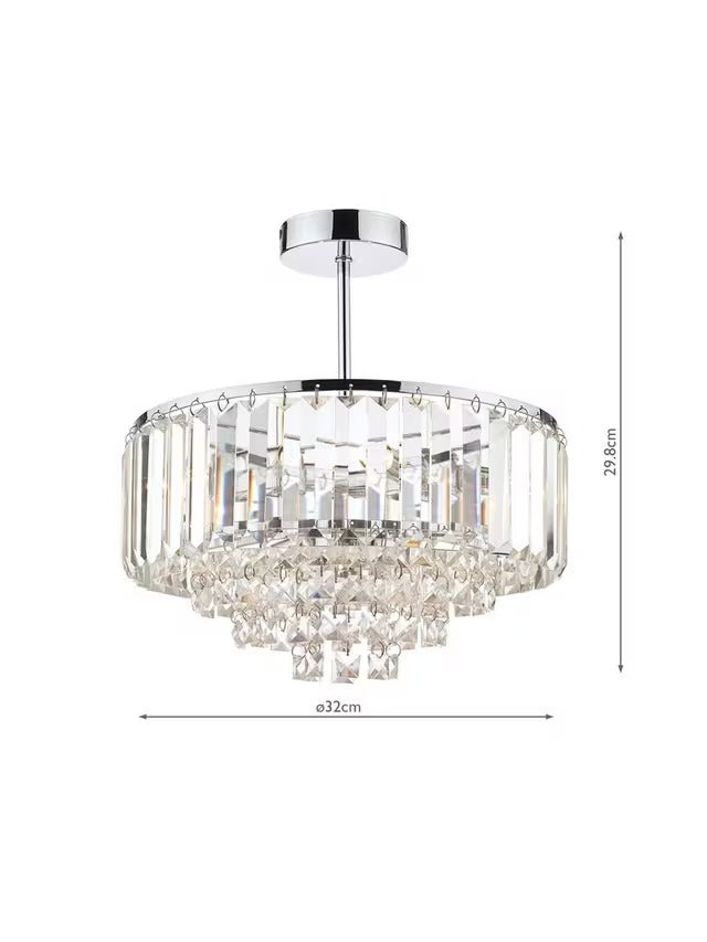 Laura Ashley Vienna Crystal Semi Flush Ceiling Light - Clear/Polished Chrome