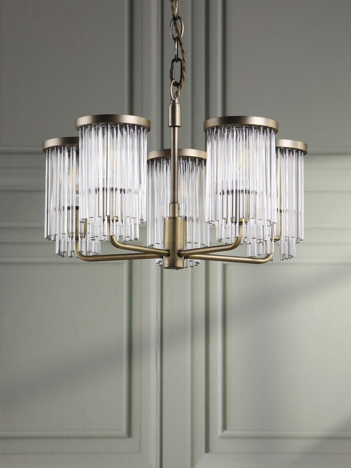 Laura Ashley Hilcote Glass Rods Pendant Ceiling Light - Matt Antique Brass A