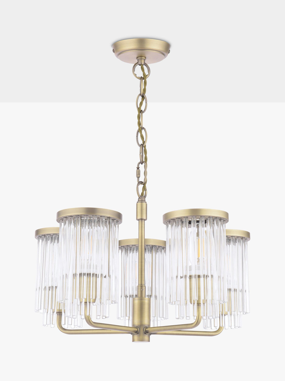 Laura Ashley Hilcote Glass Rods Pendant Ceiling Light - Matt Antique Brass A