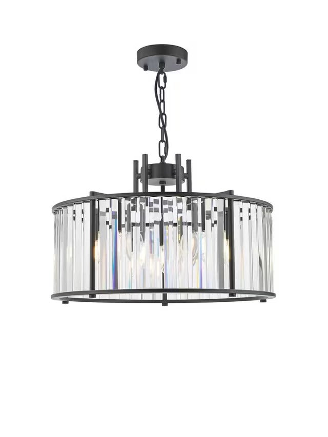 Där Kiran Glass 5 Arm Dimmable Satin Finished Crystals Pendant Ceiling Light