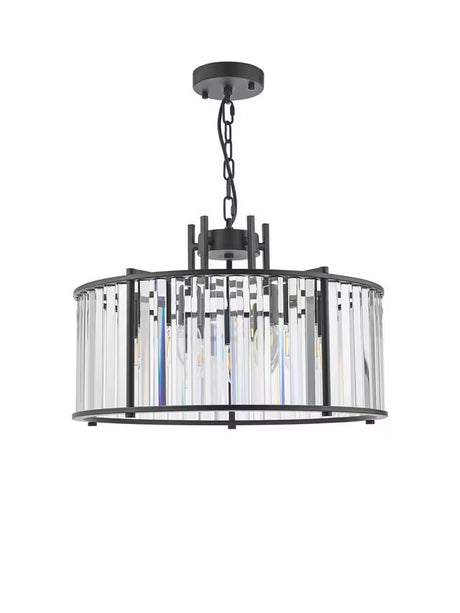 Där Kiran Glass 5 Arm Dimmable Satin Finished Crystals Pendant Ceiling Light