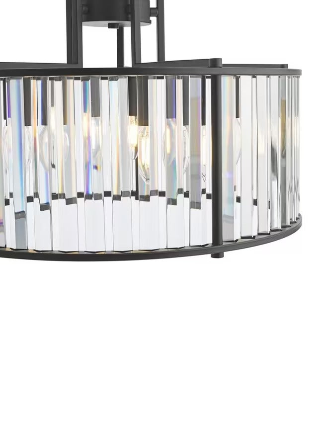 Där Kiran Glass 5 Arm Dimmable Satin Finished Crystals Pendant Ceiling Light