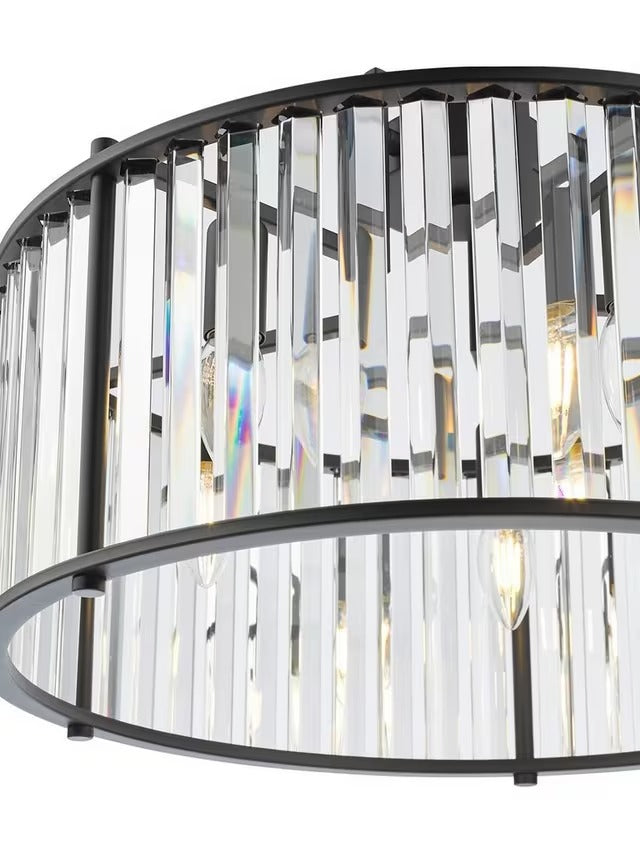 Där Kiran Glass 5 Arm Dimmable Satin Finished Crystals Pendant Ceiling Light