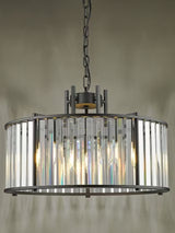 Där Kiran Glass 5 Arm Dimmable Satin Finished Crystals Pendant Ceiling Light