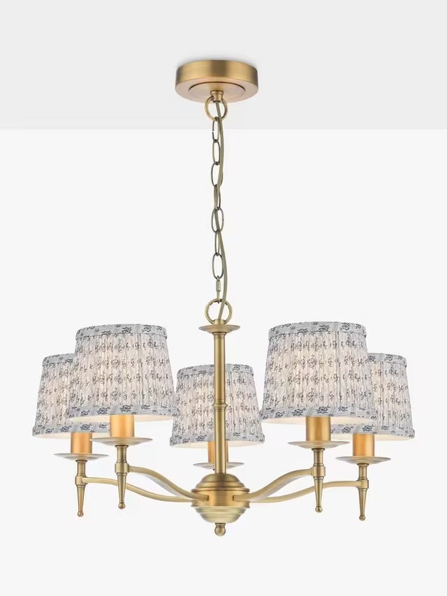 English Heritage Marble Hill 5 Light Pendant Ceiling Light - Aged Brass/Blue