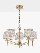 English Heritage Marble Hill 5 Light Pendant Ceiling Light - Aged Brass/Blue