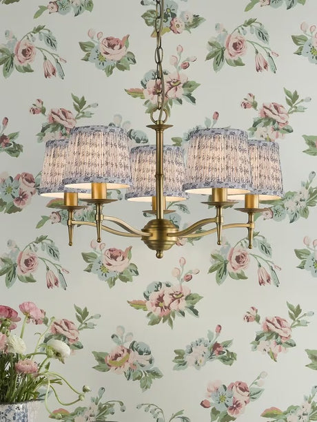 English Heritage Marble Hill 5 Light Pendant Ceiling Light - Aged Brass/Blue