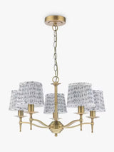 English Heritage Marble Hill 5 Light Pendant Ceiling Light - Aged Brass/Blue