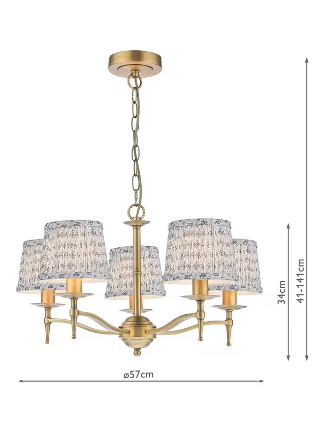 English Heritage Marble Hill 5 Light Pendant Ceiling Light - Aged Brass/Blue