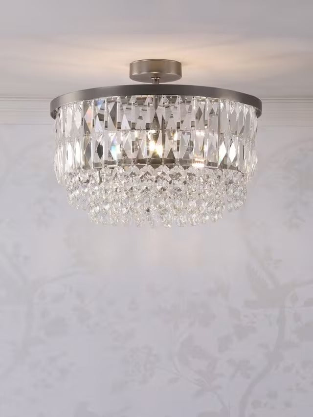 Laura Ashley Rhosill Crystal Dimmable Semi-Flush Ceiling Light - Pewter